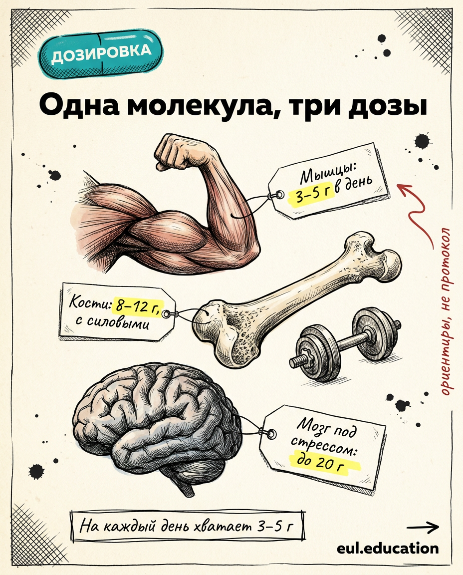 Креатин: три дозы — для мышц, костей и мозга