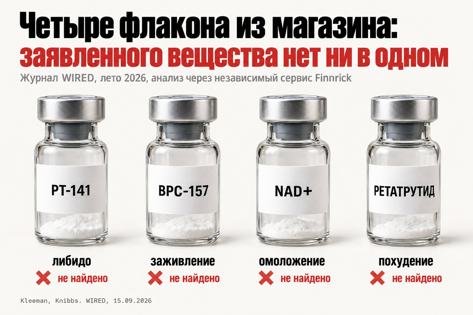 Четыре флакона из магазина: заявленного вещества нет ни в одном (WIRED, 2026)
